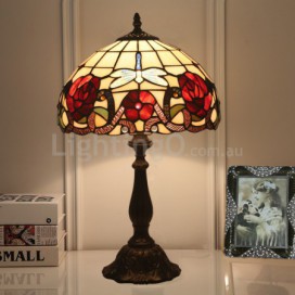 12 Inch European Stained Glass Dragonfly Style Table Lamp