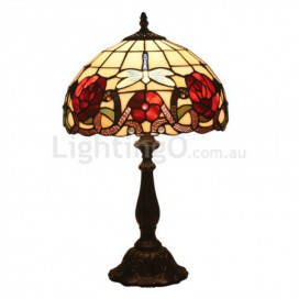 12 Inch European Stained Glass Dragonfly Style Table Lamp
