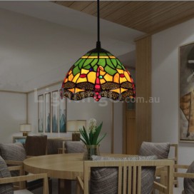 8 Inch European Stained Glass Dragonfly Style Pendant Light