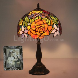 12 Inch European Stained Glass Rose Style Table Lamp