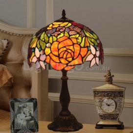 12 Inch European Stained Glass Rose Style Table Lamp