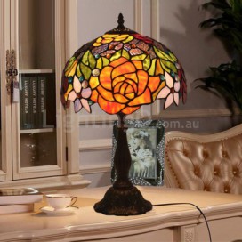 12 Inch European Stained Glass Rose Style Table Lamp