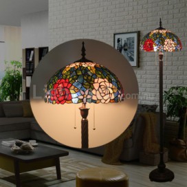 16 Inch European Stained Glass Rose Style Floor Lamp