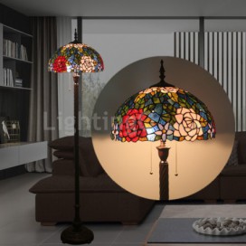 16 Inch European Stained Glass Rose Style Floor Lamp