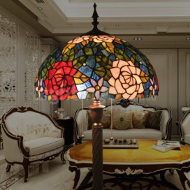 16 Inch European Stained Glass Rose Style Floor Lamp