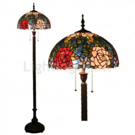 16 Inch European Stained Glass Rose Style Floor Lamp