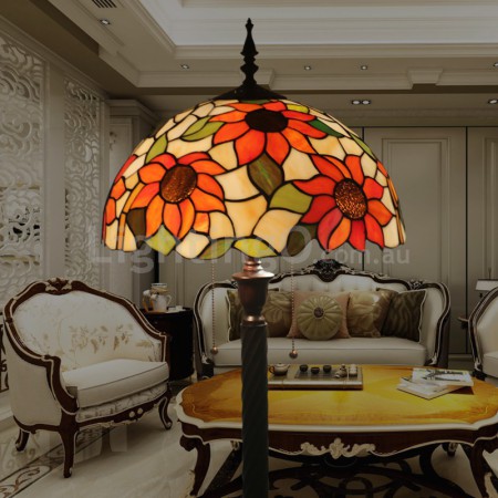 16 Inch Retro Stained Glass Sunflower Style Floor Lamp