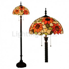 16 Inch Retro Stained Glass Sunflower Style Floor Lamp