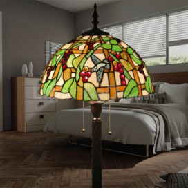 16 Inch European Stained Glass Hummingbird Style Grape Style Floor Lamp