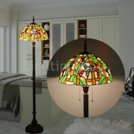 16 Inch European Stained Glass Hummingbird Style Grape Style Floor Lamp