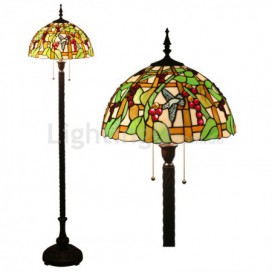 16 Inch European Stained Glass Hummingbird Style Grape Style Floor Lamp