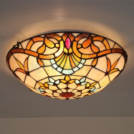 16 Inch European Stained Glass Baroque Style Flush Mount
