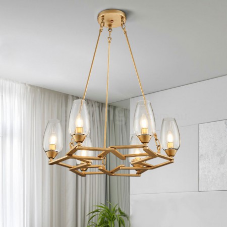 6 Light Modern / Contemporary Steel Pendant Light with Glass Shade