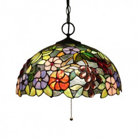 16 Inch European Stained Glass Grape Style Pendant Light