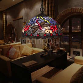 12 Inch European Stained Glass Dragonfly Style Pendant Light