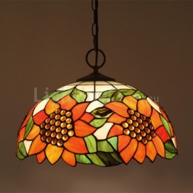 16 Inch European Stained Glass Sunflower Style Pendant Light