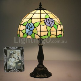 12 Inch European Stained Glass Rose Style Table Lamp