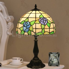 12 Inch European Stained Glass Rose Style Table Lamp