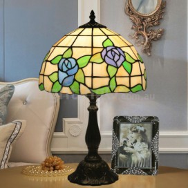 12 Inch European Stained Glass Rose Style Table Lamp