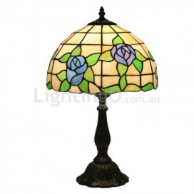 12 Inch European Stained Glass Rose Style Table Lamp