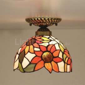 8 Inch European Stained Glass Sunflower Style Flush Mount