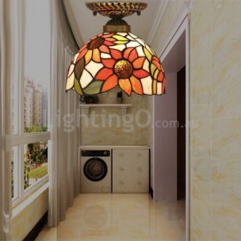 8 Inch European Stained Glass Sunflower Style Flush Mount