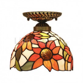 8 Inch European Stained Glass Sunflower Style Flush Mount