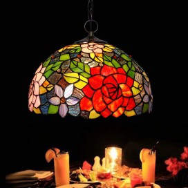 12 Inch Rose Stained Glass Pendant Light