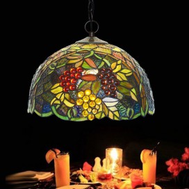 12 Inch Grape Stained Glass Pendant Light