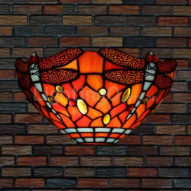 11 Inch European Retro Stained Glass Dragonfly Style Wall Light