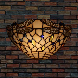 11 Inch European Retro Stained Glass Dragonfly Style Wall Light