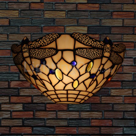 11 Inch European Retro Stained Glass Dragonfly Style Wall Light