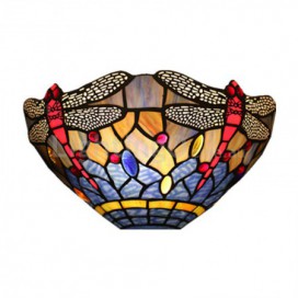 11 Inch European Retro Stained Glass Dragonfly Style Wall Light