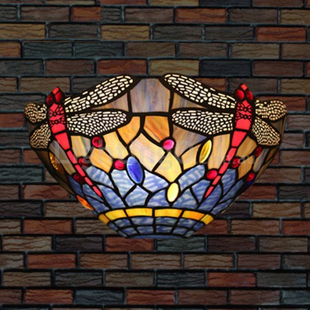 11 Inch European Retro Stained Glass Dragonfly Style Wall Light