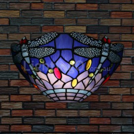 11 Inch European Retro Stained Glass Dragonfly Style Wall Light