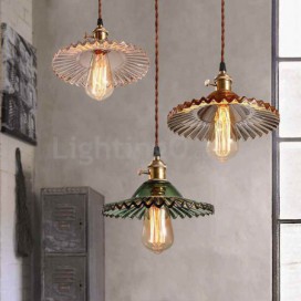 Rustic / Lodge Retro 1 Light Steel Pendant Light with Glass Shade