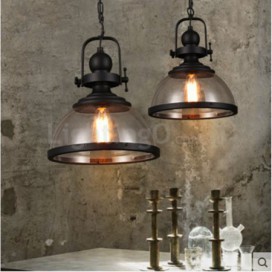 Retro 1 Light Steel Pendant Light with Glass Shade