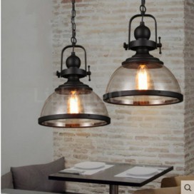 Retro 1 Light Steel Pendant Light with Glass Shade