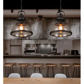 Retro 1 Light Steel Pendant Light with Glass Shade