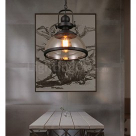 Retro 1 Light Steel Pendant Light with Glass Shade