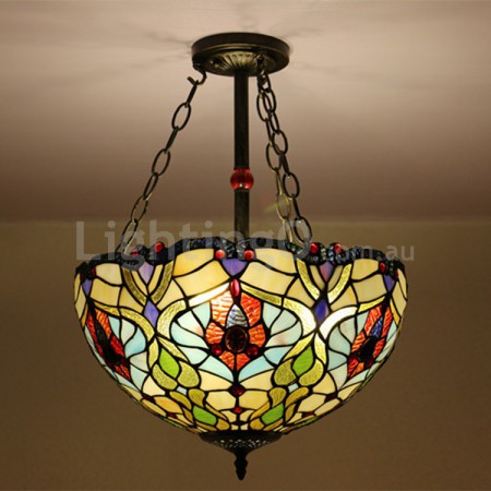 16 Inch European Stained Glass Flush Mount