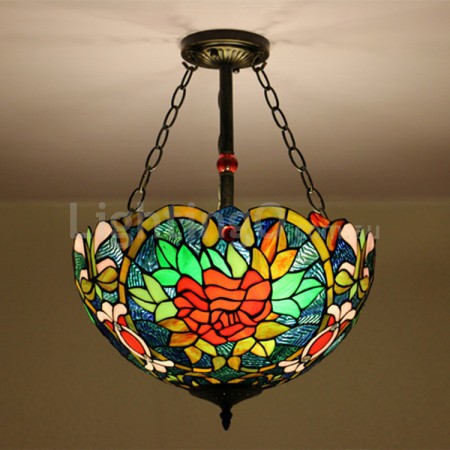 16 Inch European Stained Glass Flush Mount