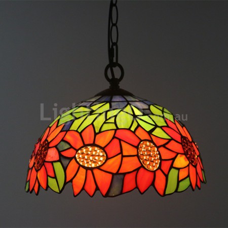 12 Inch European Stained Glass Sunflower Style Pendant Light