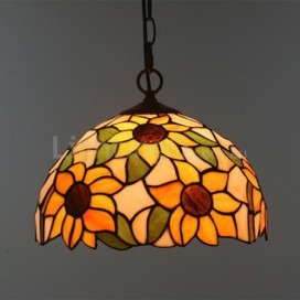 12 Inch European Stained Glass Sunflower Style Pendant Light