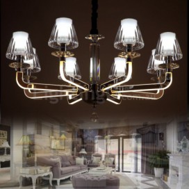 Dimmable 8 Light Crystal Chandelier with Glass Shade