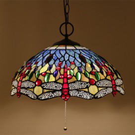 16 Inch European Stained Glass Dragonfly Style Pendant Light