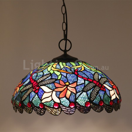 16 Inch European Stained Glass Dragonfly Style Pendant Light