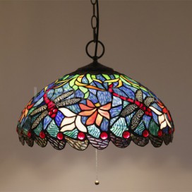 16 Inch European Stained Glass Dragonfly Style Pendant Light