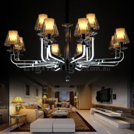 Dimmable 12 Light Crystal Chandelier with Glass Shade