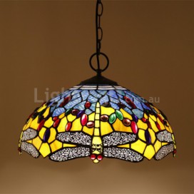 16 Inch European Stained Glass Dragonfly Style Pendant Light